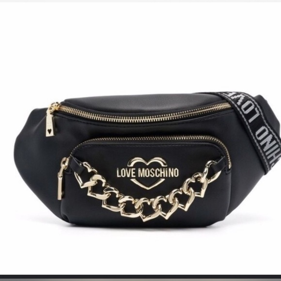 Love Moschino Handbags - NEW Love Moschino Heart Chain Trim Black Belt Bag